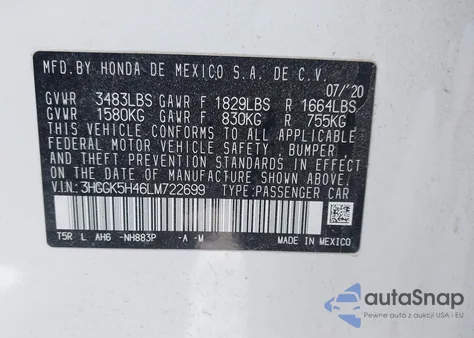 2020 Honda Fit Lx from USA, damaged, VIN 3HGGK5H46LM722699
